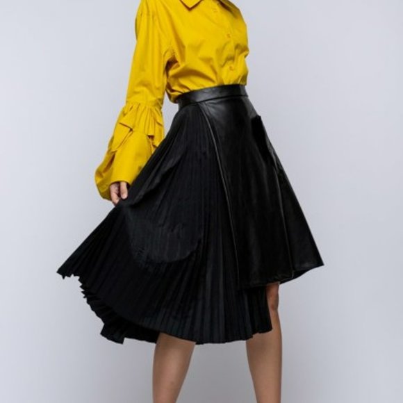 The King Kouture Dresses & Skirts - New @The King Kouture Boutique Black Asymmetrical Pleated Vegan Leather Skirt M